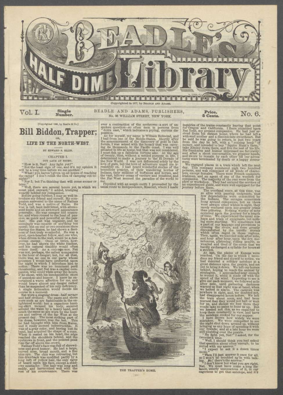 Book Cover For Beadle's Half Dime Library 6 - Bill Biddon, Trapper