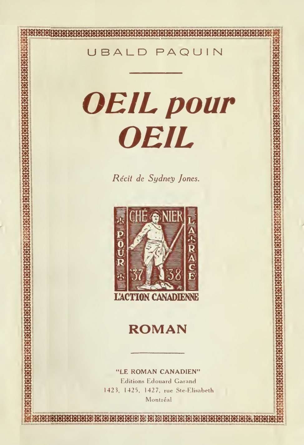 Book Cover For Le Roman Canadien 74 - Oeil pour oeil
