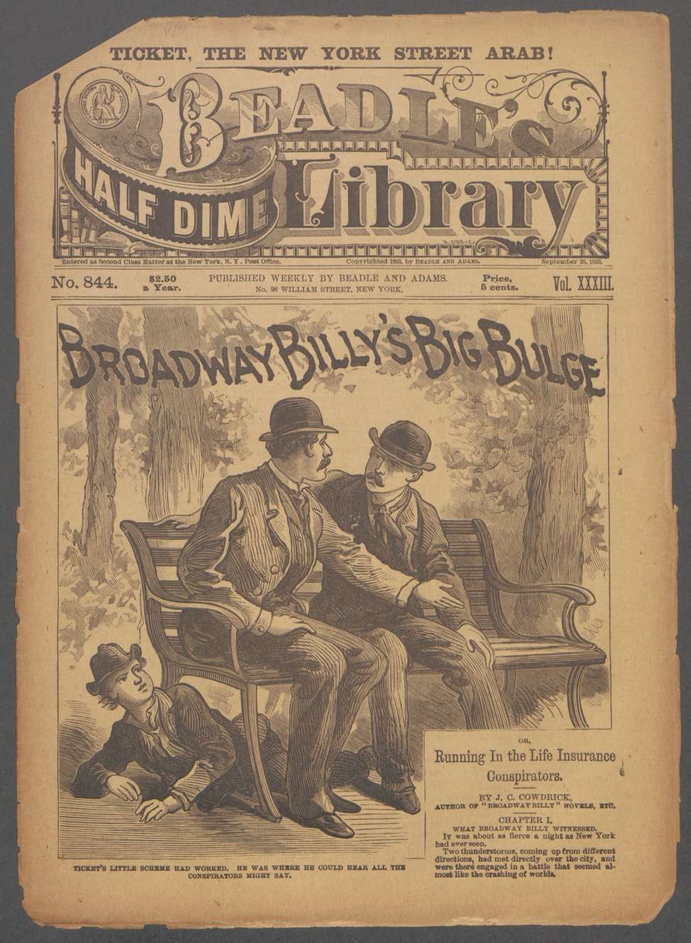 Book Cover For Beadle's Half Dime Library 844 - Broadway Billy's Big Bulge