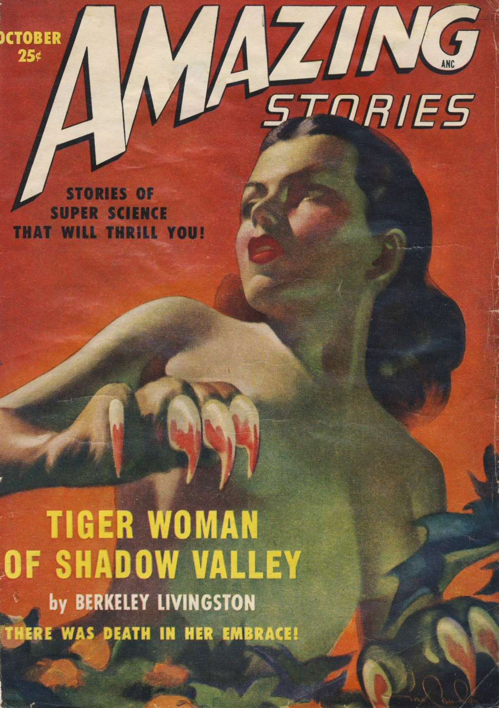 Book Cover For Amazing Stories v23 10 - Tiger Woman of Shadow Valley - Berkeley Livingston
