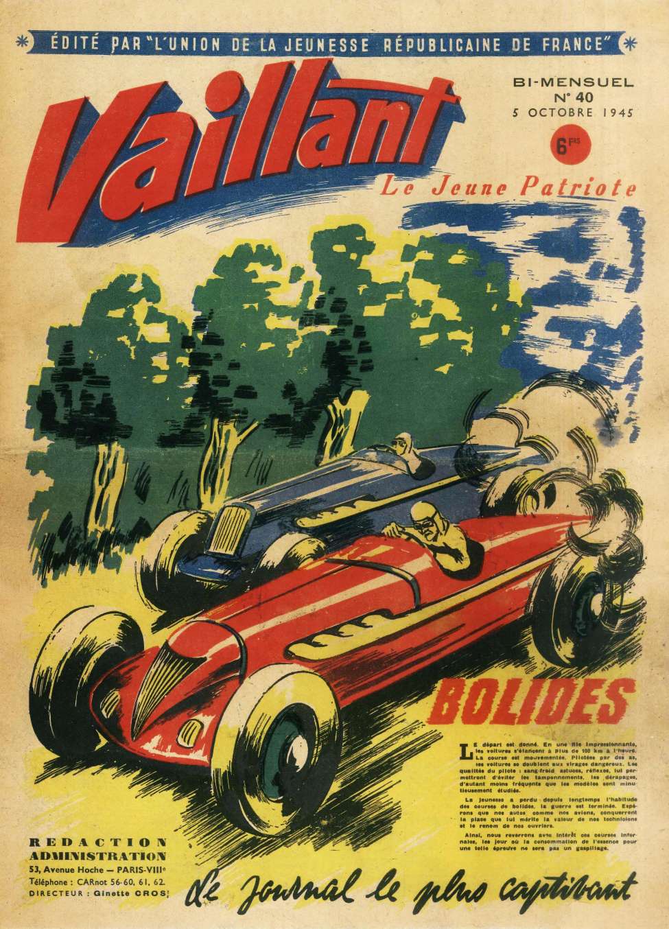 Comic Book Cover For Vaillant 40 - Bolides