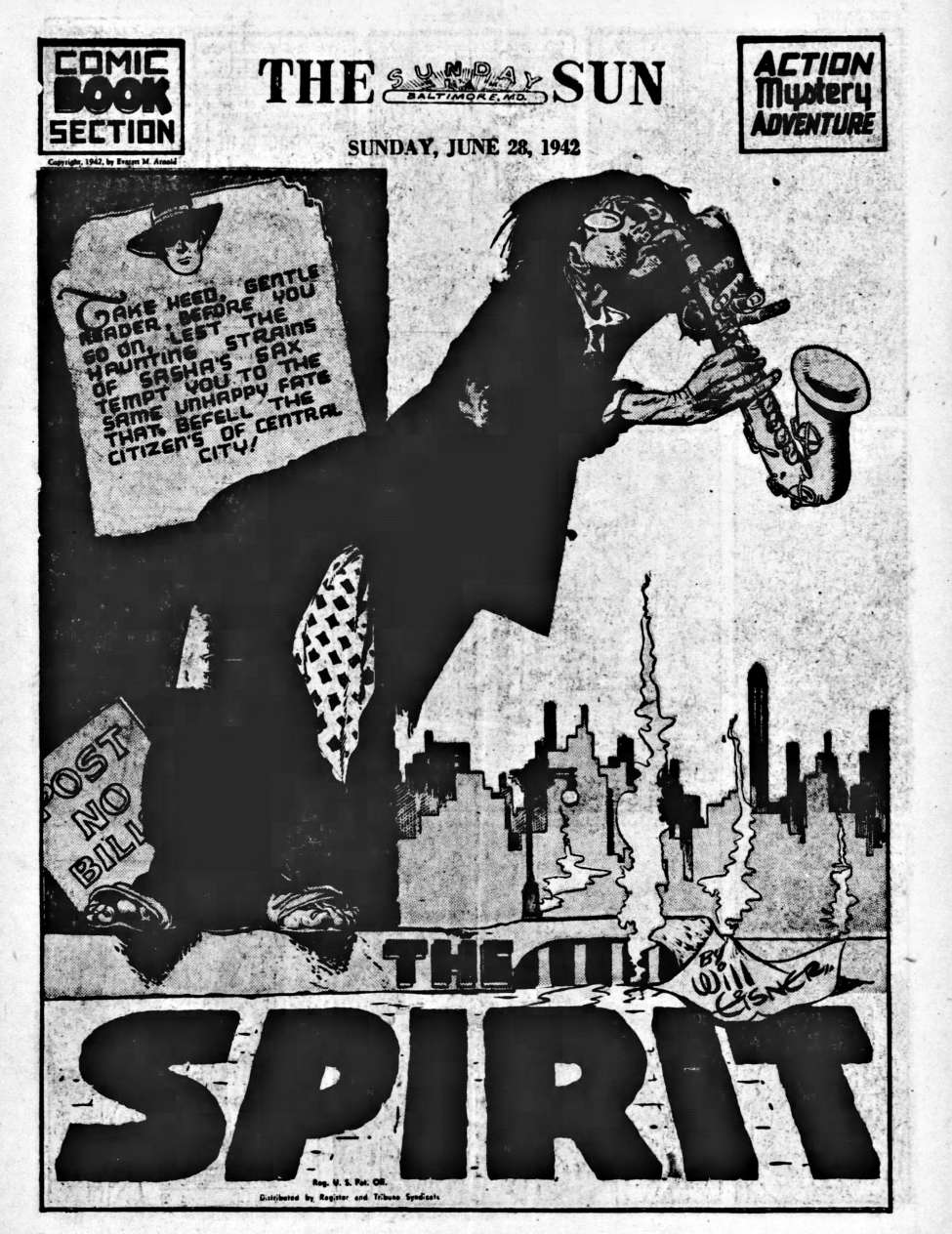 Comic Book Cover For The Spirit (1942-06-28) - Baltimore Sun (b/w)