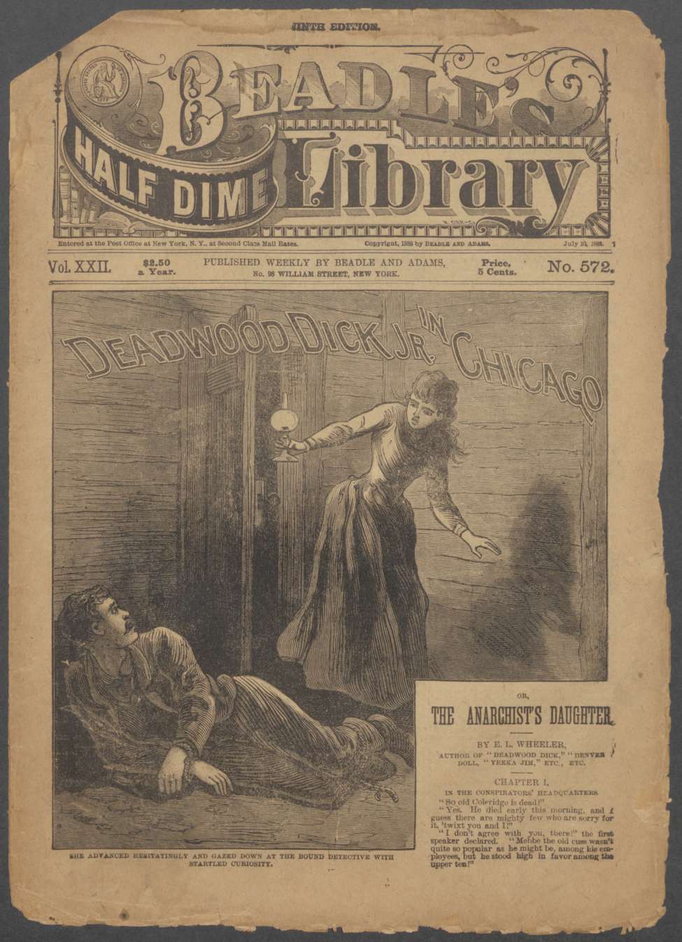 Book Cover For Beadle's Half Dime Library 572 - Deadwood Dick Jr. in Chicago