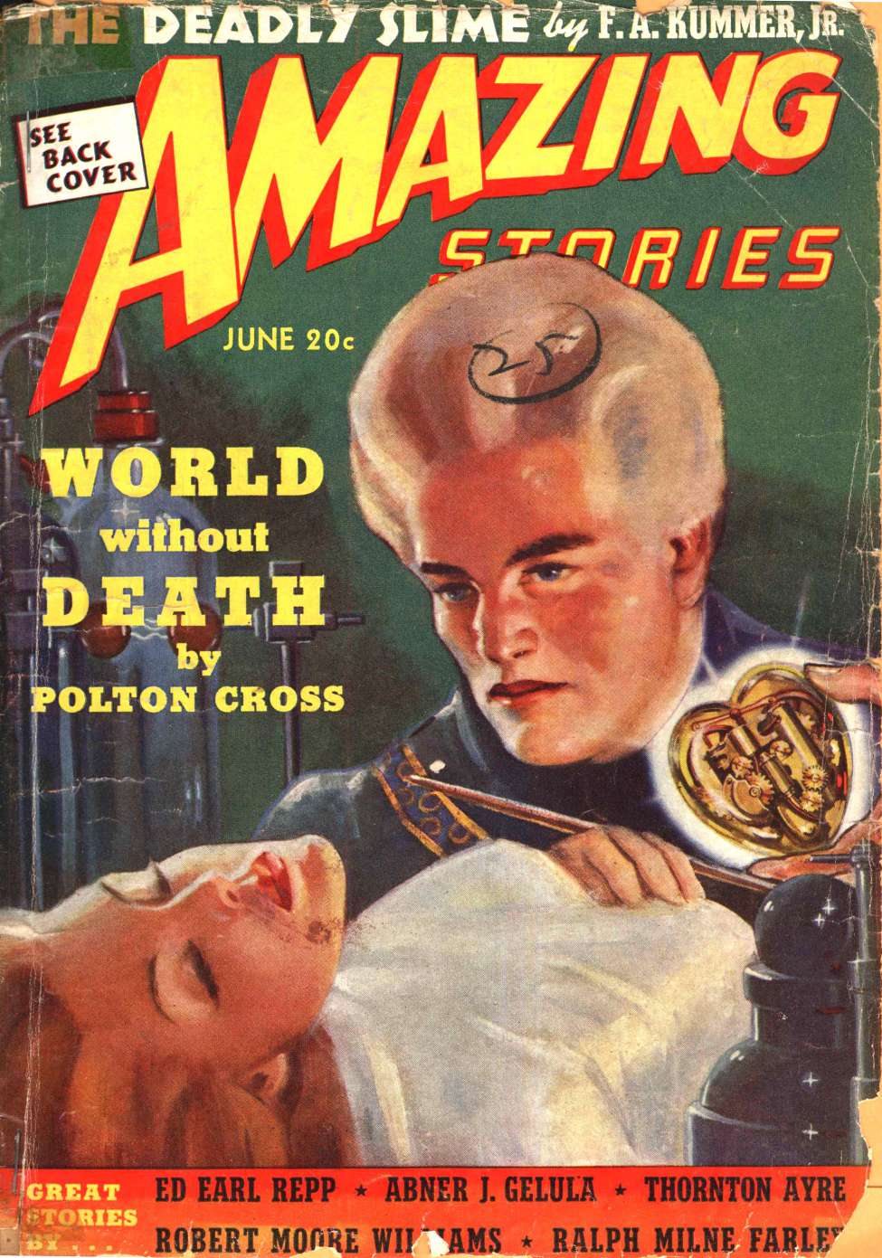 Book Cover For Amazing Stories v13 6 - World Without Death - John Russell Fearn