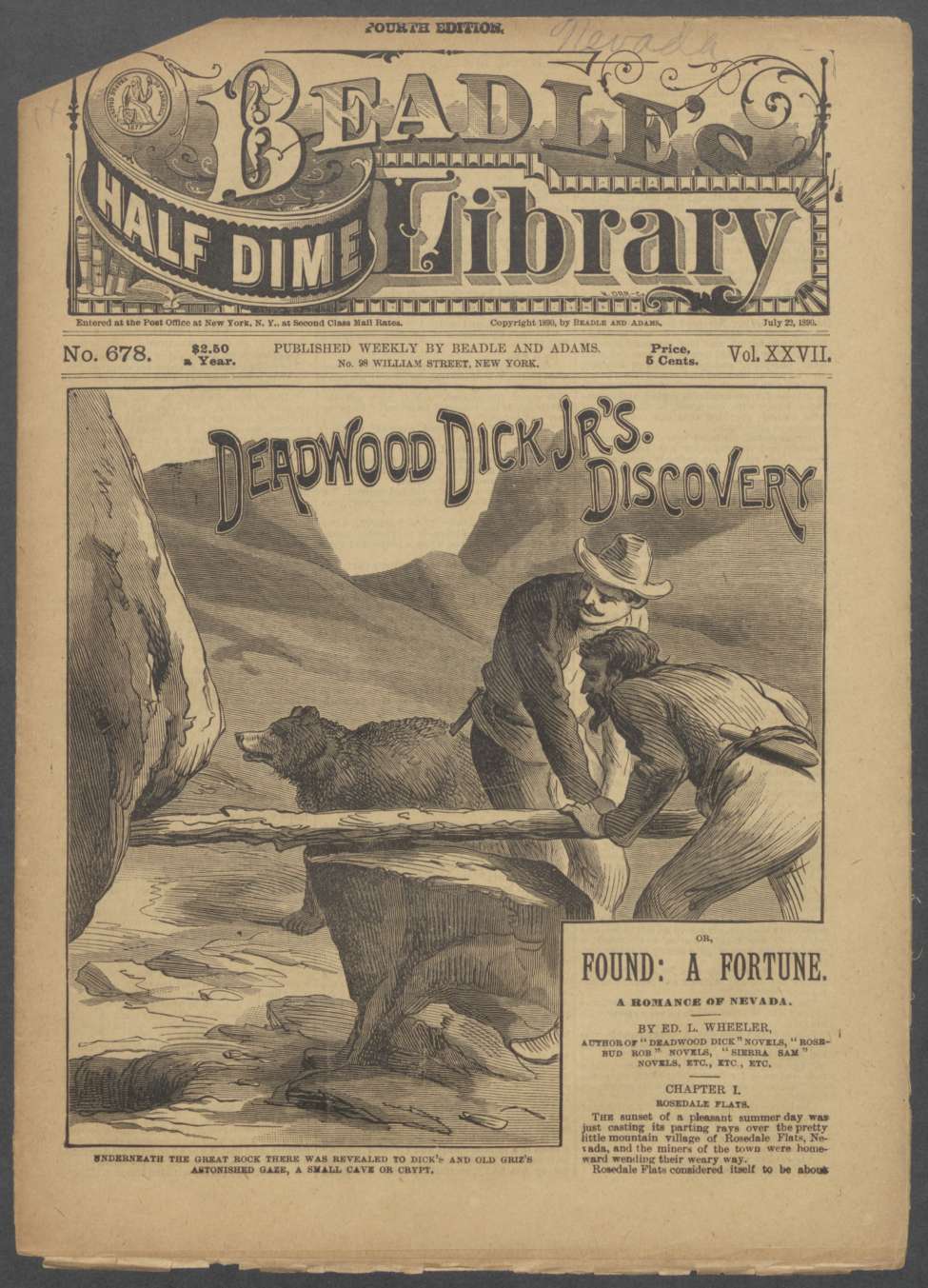 Book Cover For Beadle's Half Dime Library 678 - Deadwood Dick Jr.'s Discovery