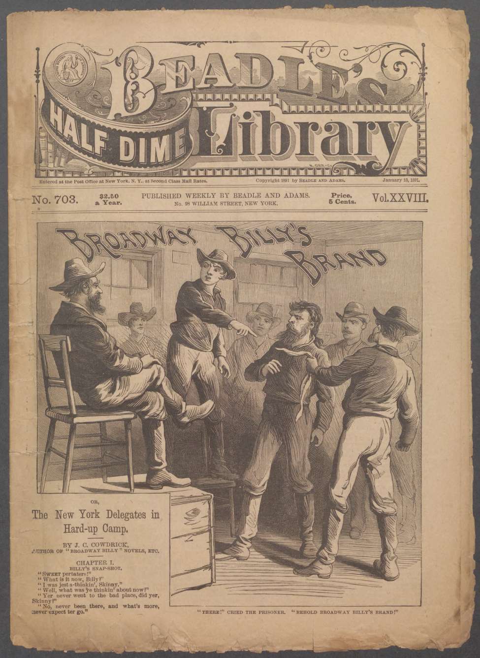 Book Cover For Beadle's Half Dime Library 703 - Broadway Billy's Brand