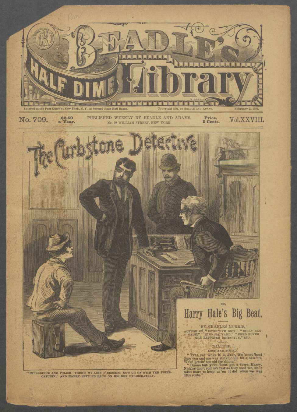 Book Cover For Beadle's Half Dime Library 709 - The Curbstone Detective