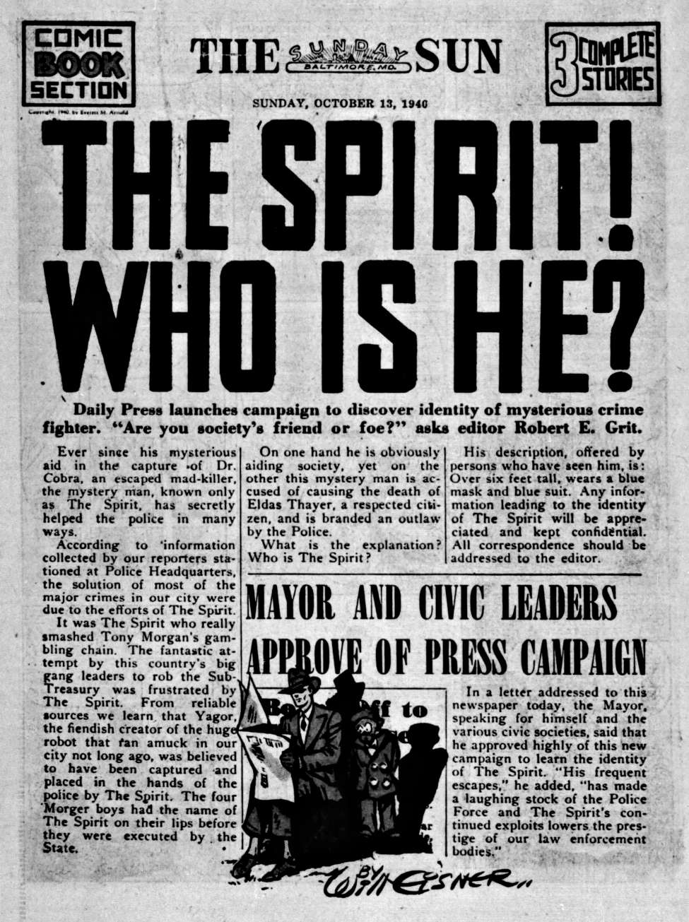 Book Cover For The Spirit (1940-10-13) - Baltimore Sun (b/w)