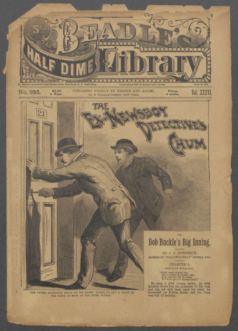 Book Cover For Beadle's Half Dime Library 935 - The Ex-Newsboy Detective's Chum