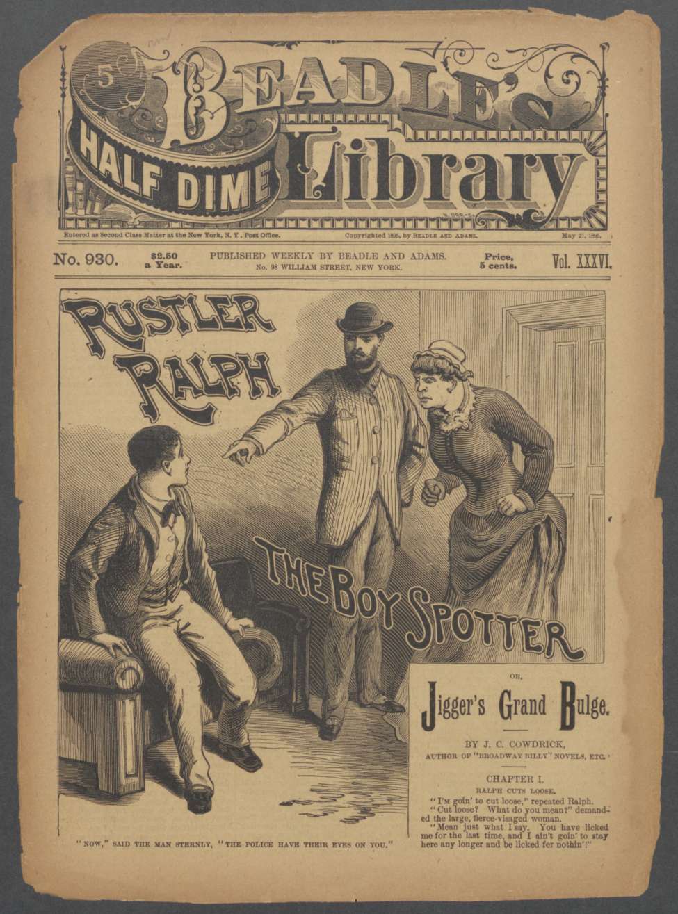 Book Cover For Beadle's Half Dime Library 930 - Rustler Ralph, the Boy Spotter