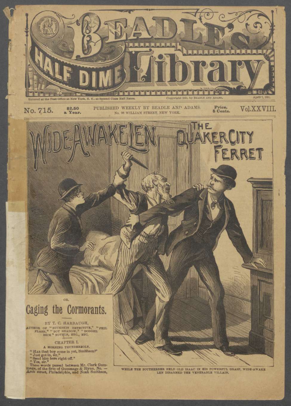 Book Cover For Beadle's Half Dime Library 715 - Wide-Awake Len, the Quaker City Ferret