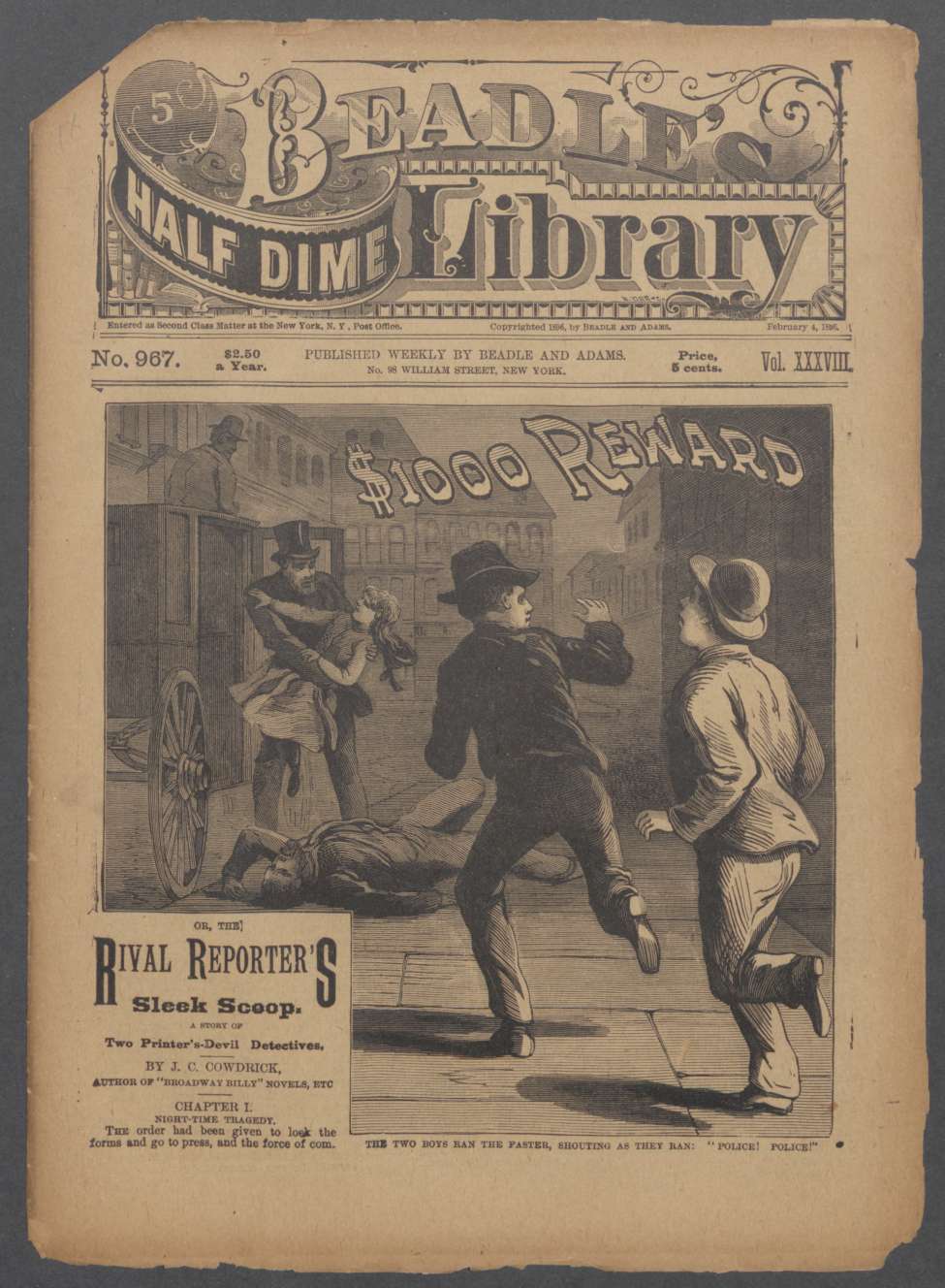 Book Cover For Beadle's Half Dime Library 967 - $1,000 Reward