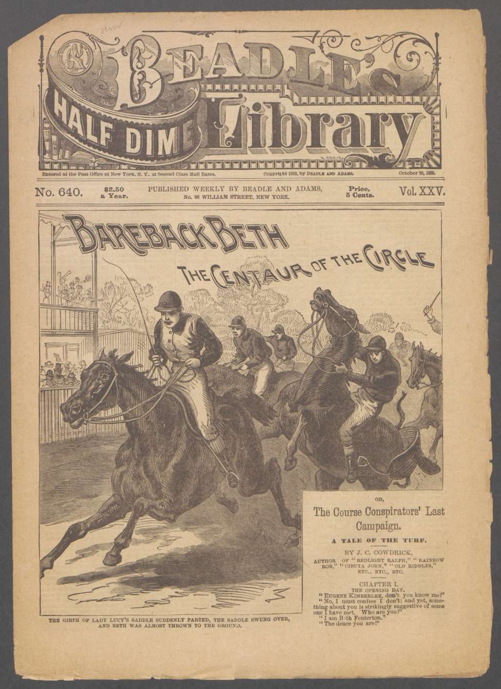 Book Cover For Beadle's Half Dime Library 640 - Bareback Beth the Centaur of the Circle