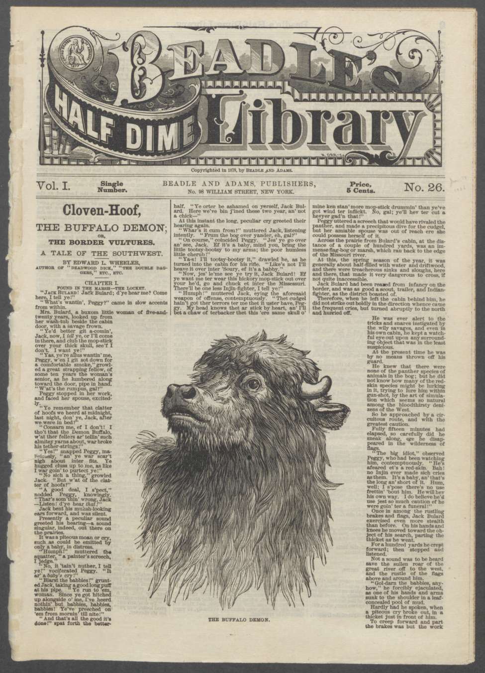 Book Cover For Beadle's Half Dime Library 26 - Cloven-Hoof, the Buffalo Demon