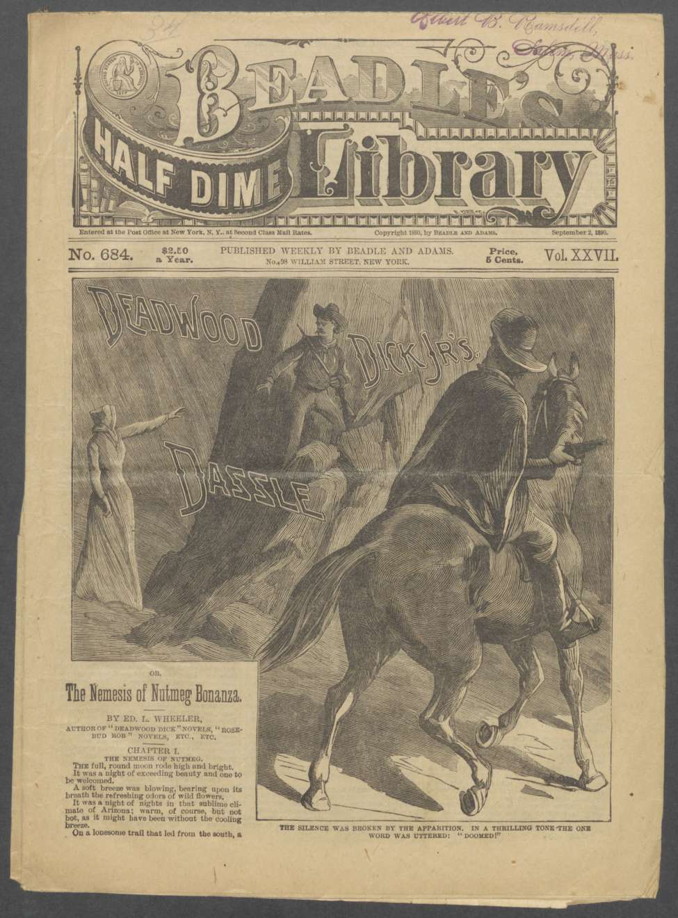 Book Cover For Beadle's Half Dime Library 684 - Deadwood Dick Jr.'s Dazzle