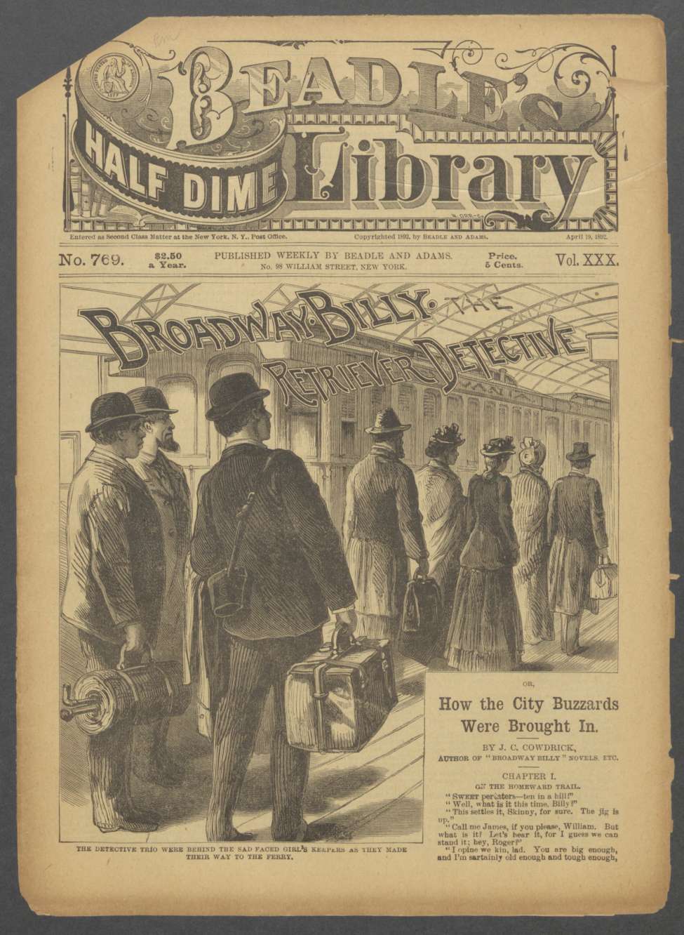Book Cover For Beadle's Half Dime Library 769 - Broadway Billy, the Retriever Detective