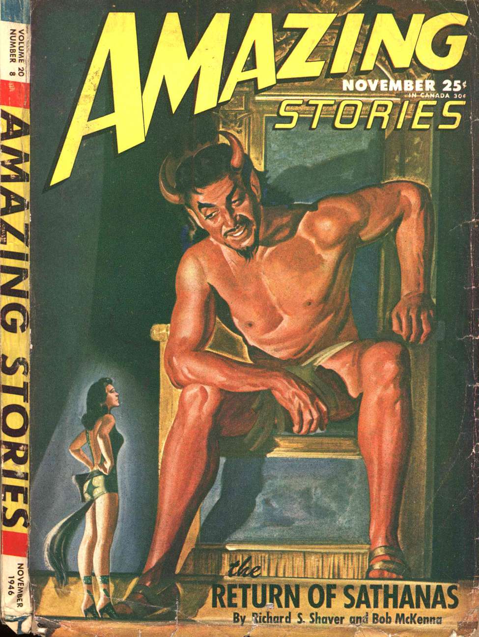 Book Cover For Amazing Stories v20 8 - The Return of Sathanas - Richard S. Shaver