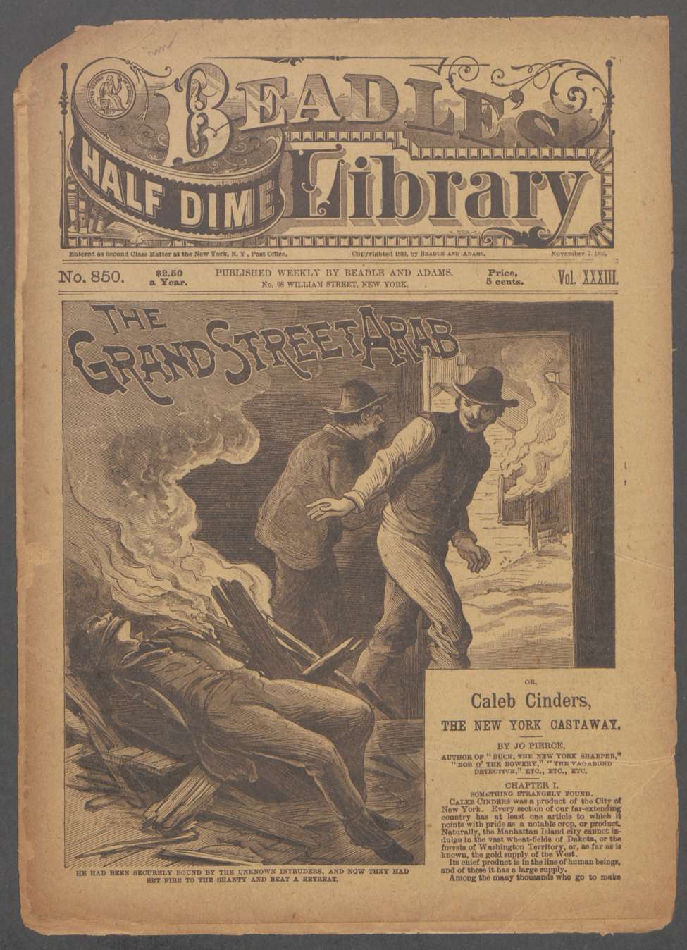 Book Cover For Beadle's Half Dime Library 850 - The Grand Street Arab