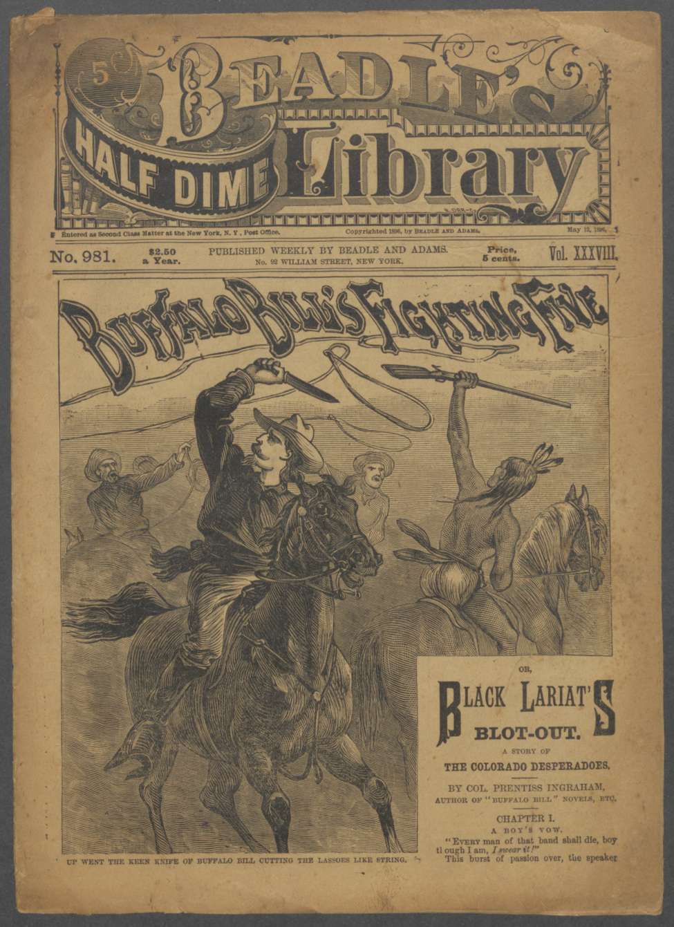 Book Cover For Beadle's Half Dime Library 981 - Buffalo Bill's Fighting Five