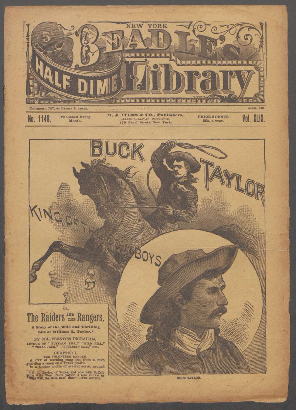 Book Cover For Beadle's Half Dime Library 1148 - Buck Taylor, King of the Cowboys