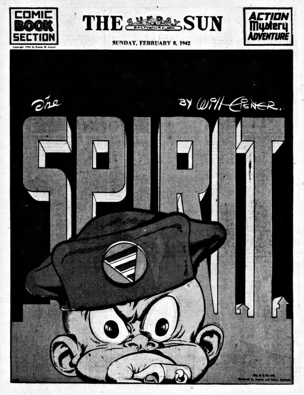 Comic Book Cover For The Spirit (1942-02-08) - Baltimore Sun (b/w)