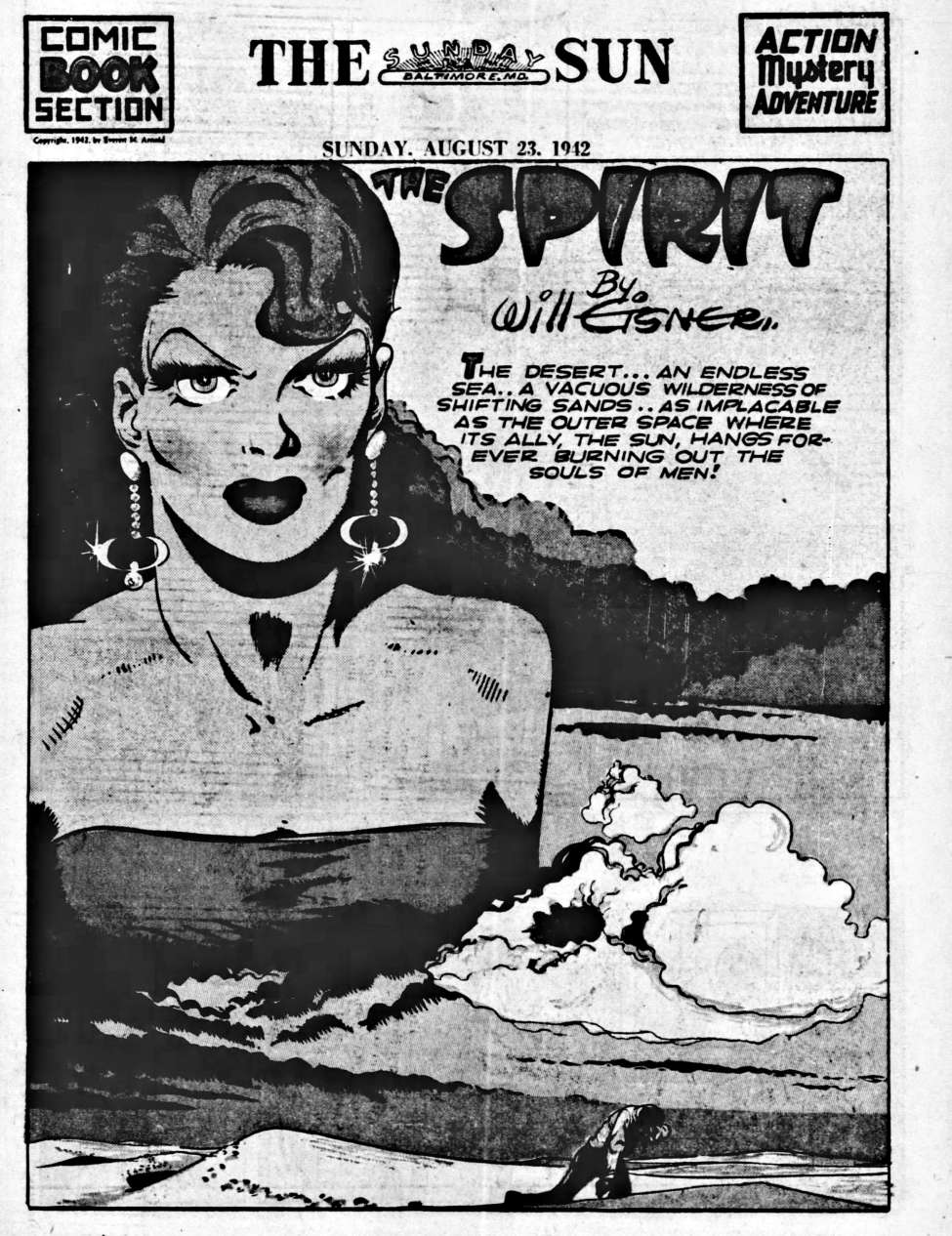 Comic Book Cover For The Spirit (1942-08-23) - Baltimore Sun (b/w)