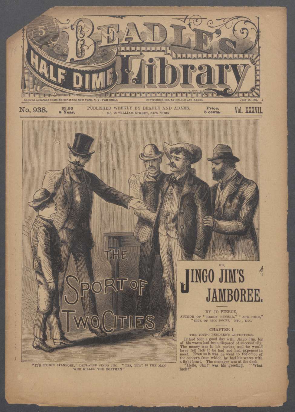Book Cover For Beadle's Half Dime Library 938 - The Sport of Two Cities