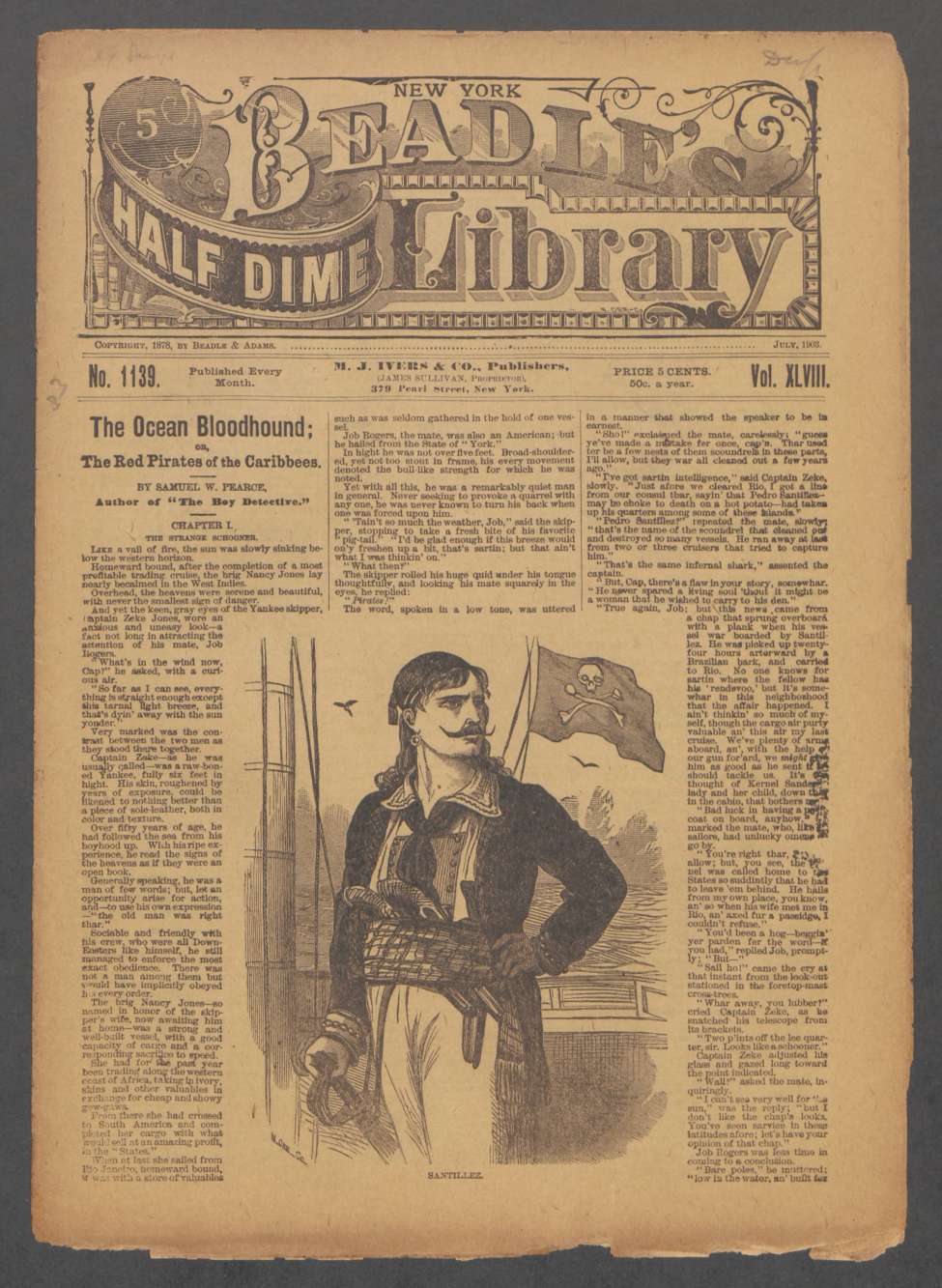 Book Cover For Beadle's Half Dime Library 1139 - The Ocean Bloodhound