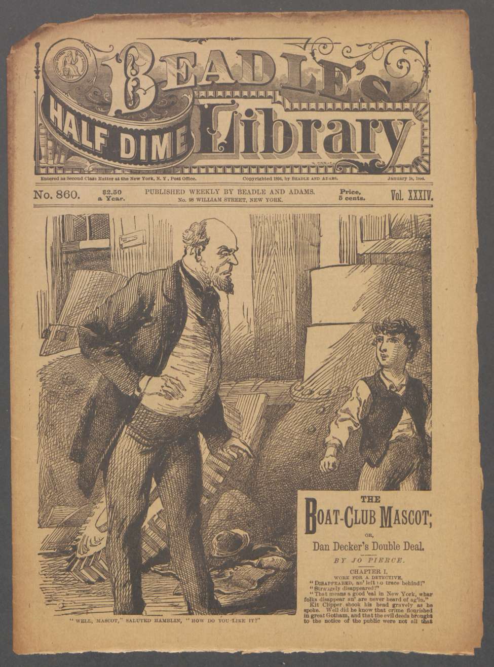 Book Cover For Beadle's Half Dime Library 860 - The Boat-Club Mascot