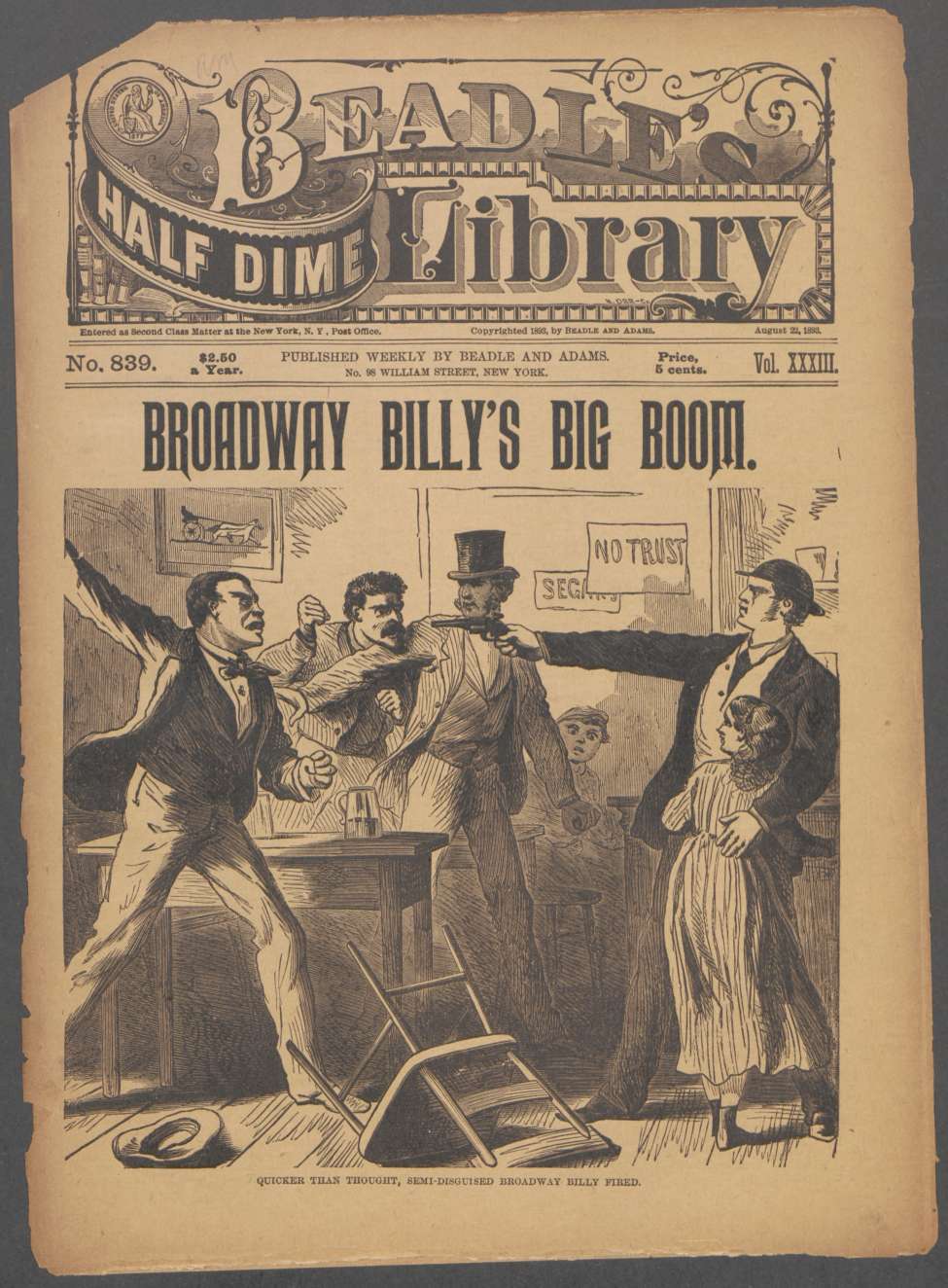 Book Cover For Beadle's Half Dime Library 839 - Broadway Billy's Big Boom