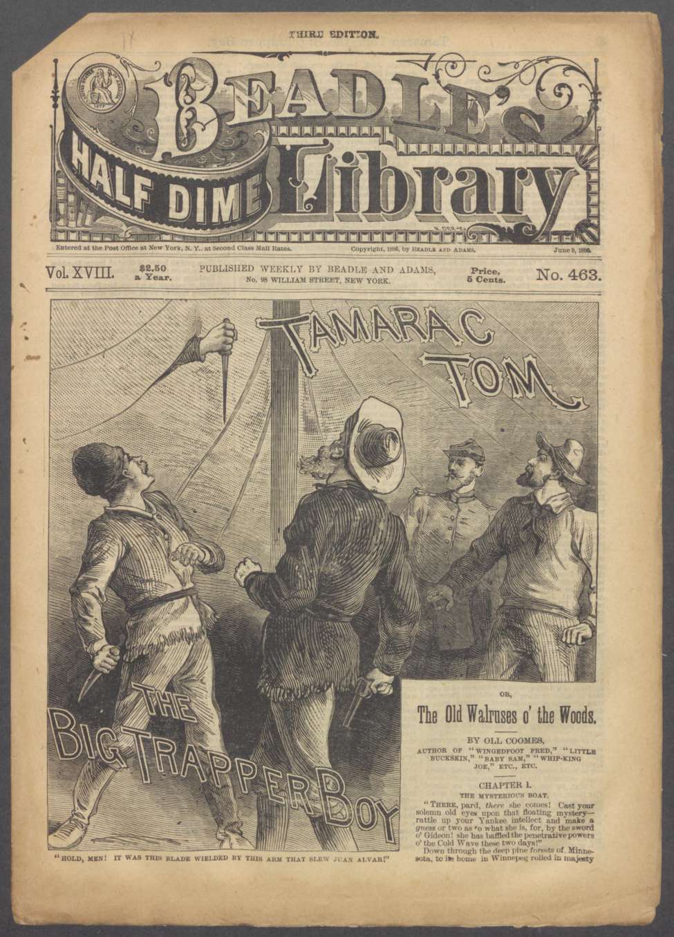 Book Cover For Beadle's Half Dime Library 463 - Tamarac Tom, the Big Trapper Boy