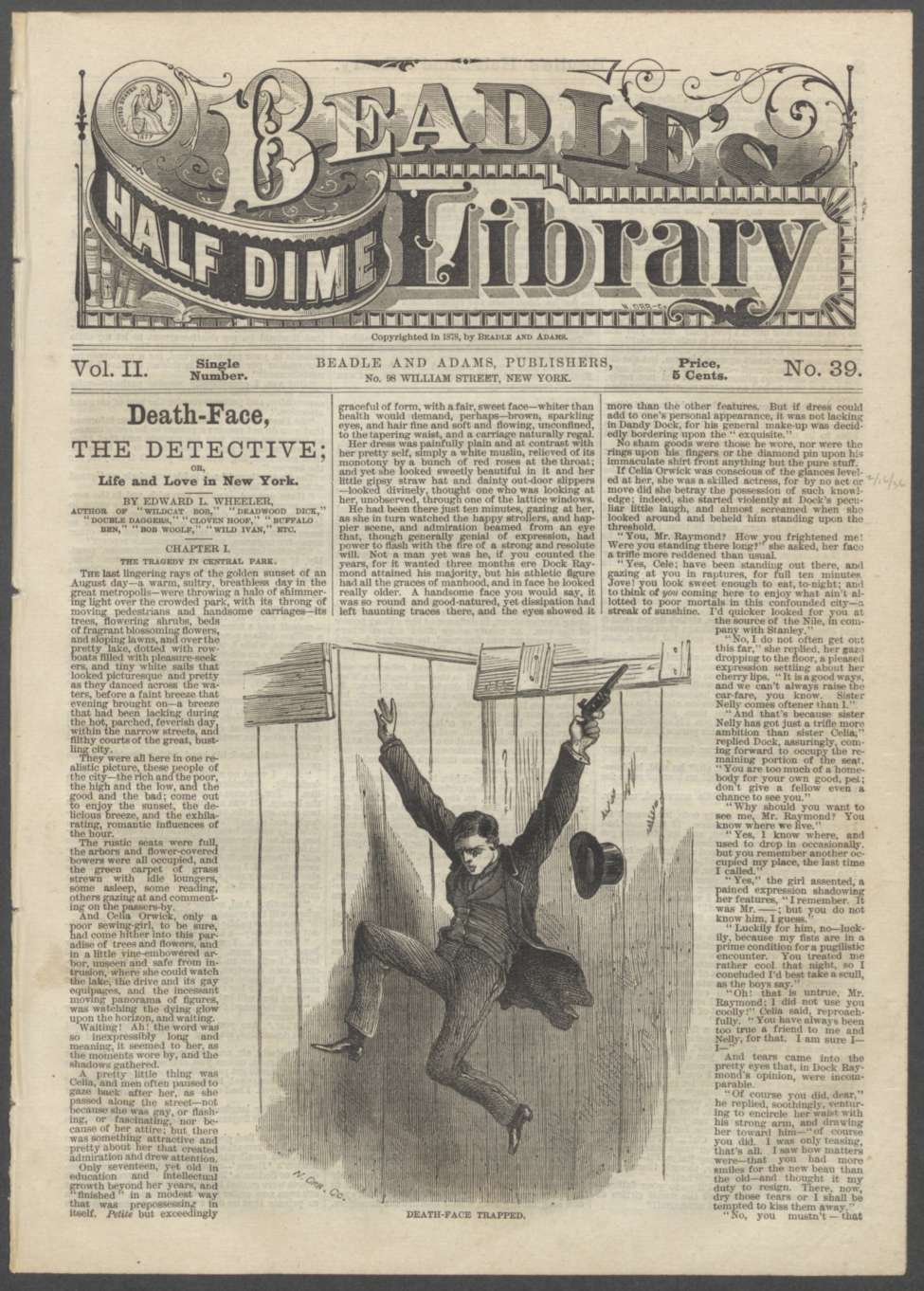 Book Cover For Beadle's Half Dime Library 39 - Death-Face, the Detective