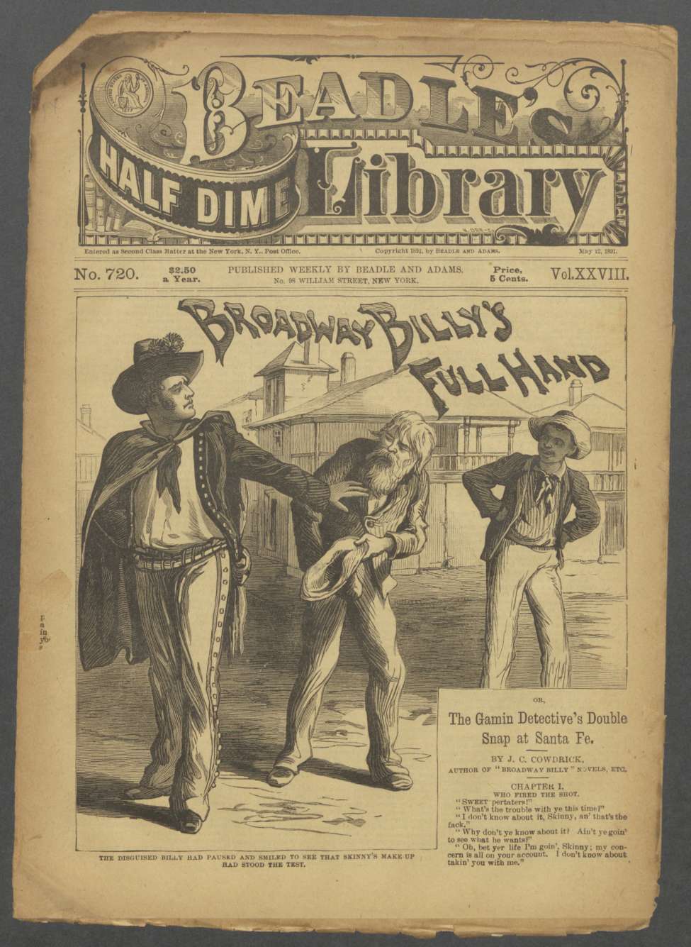 Book Cover For Beadle's Half Dime Library 720 - Broadway Billy's Full Hand