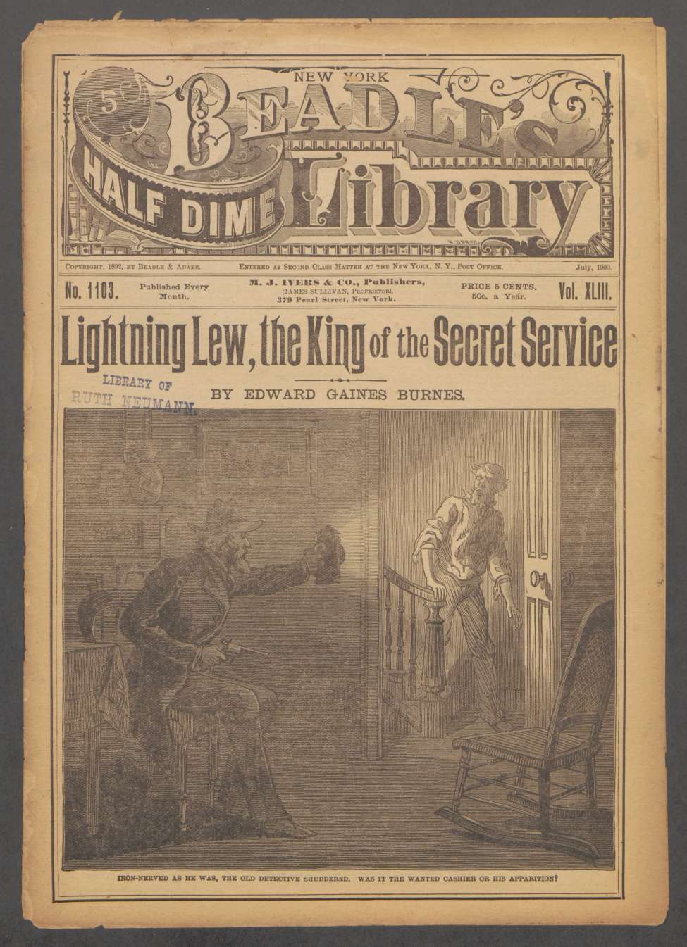 Book Cover For Beadle's Half Dime Library 1103 - Lightning Lew, the King of the Secret Service