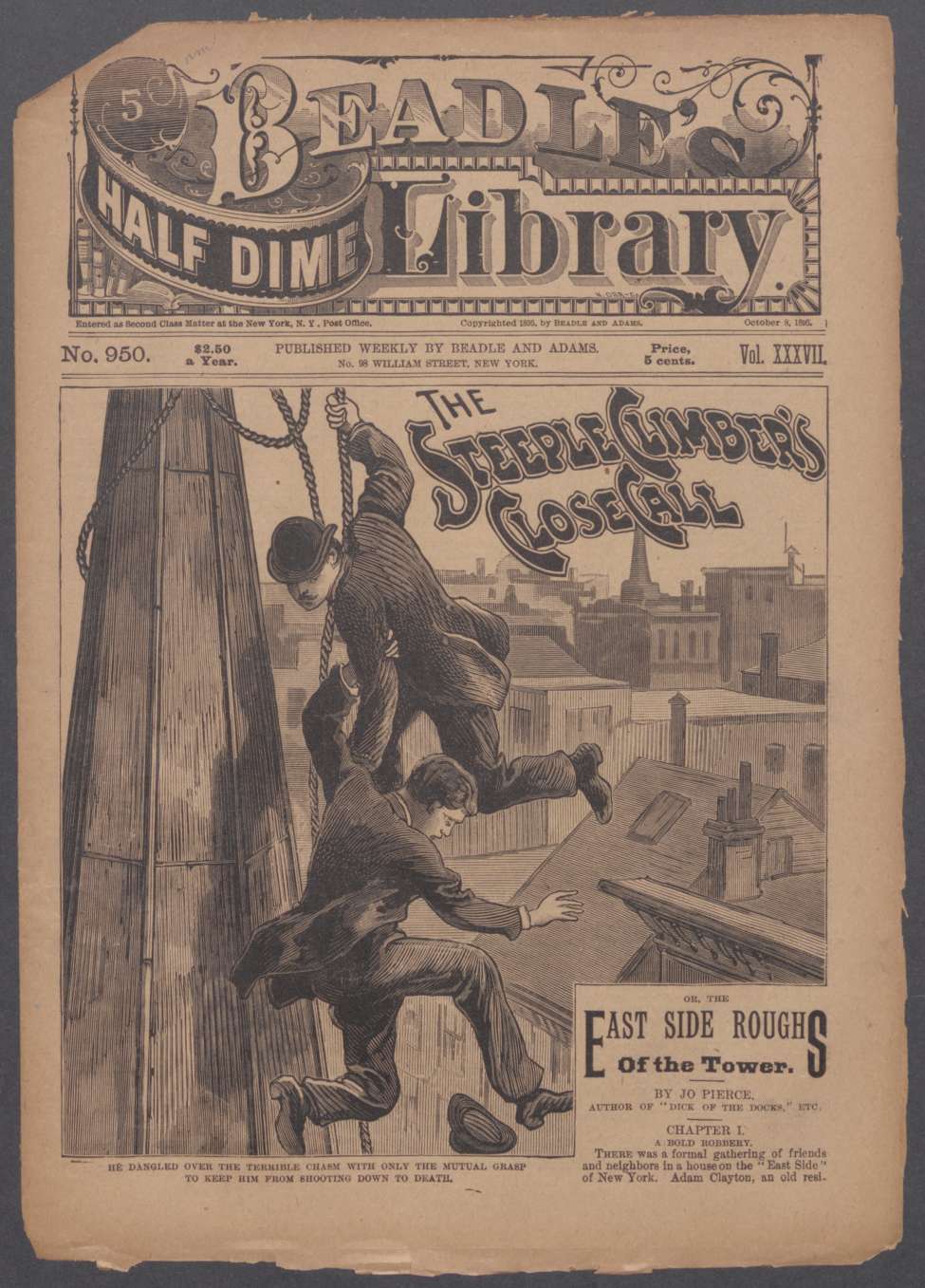 Book Cover For Beadle's Half Dime Library 950 - The Steeple Climber's Close Call