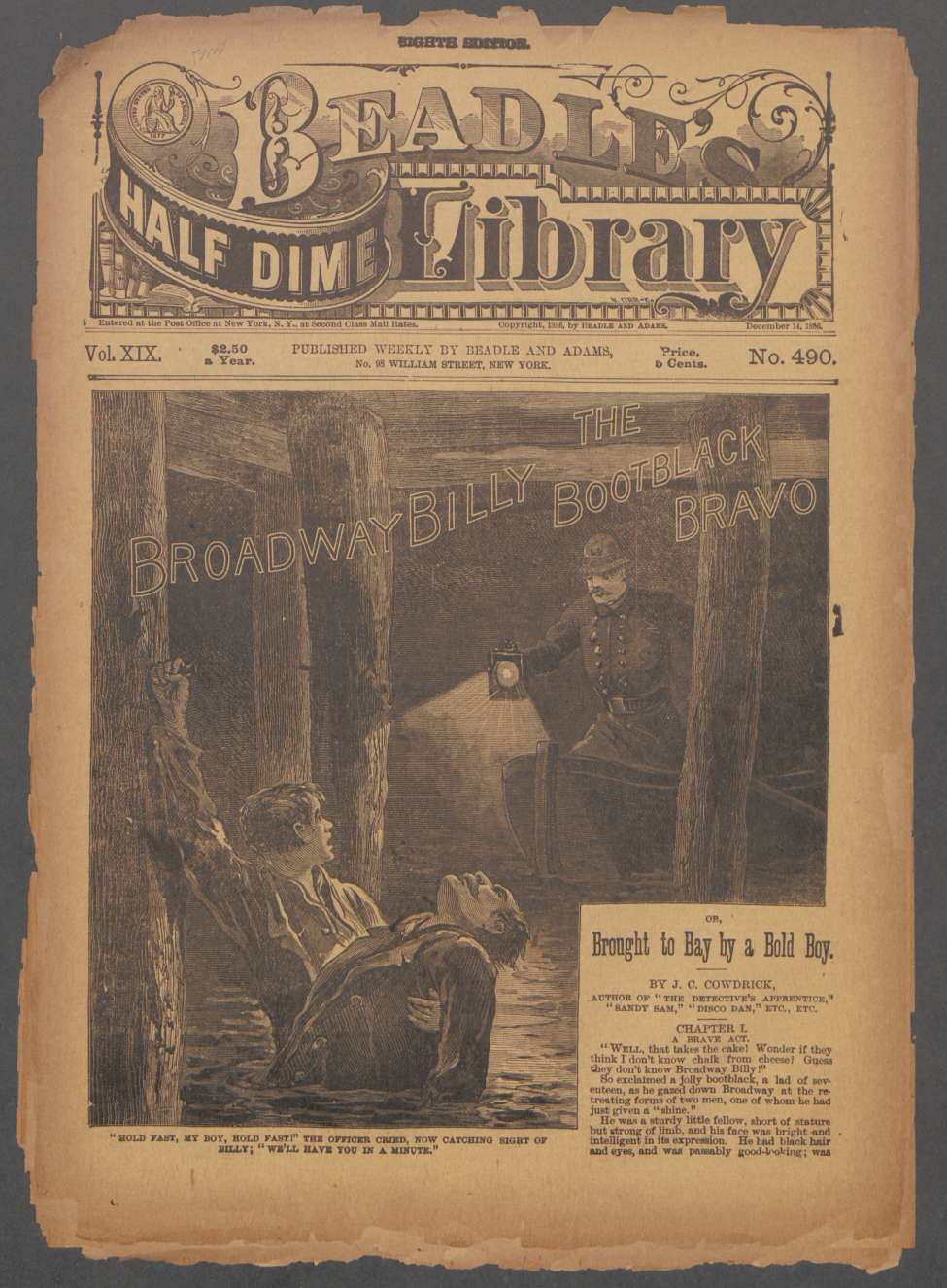 Book Cover For Beadle's Half Dime Library 490 - Broadway Billy, the Bootblack Bravo