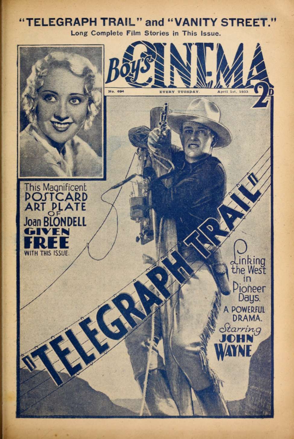 Comic Book Cover For Boy's Cinema 694 - The Telegraph Trail - John Wayne