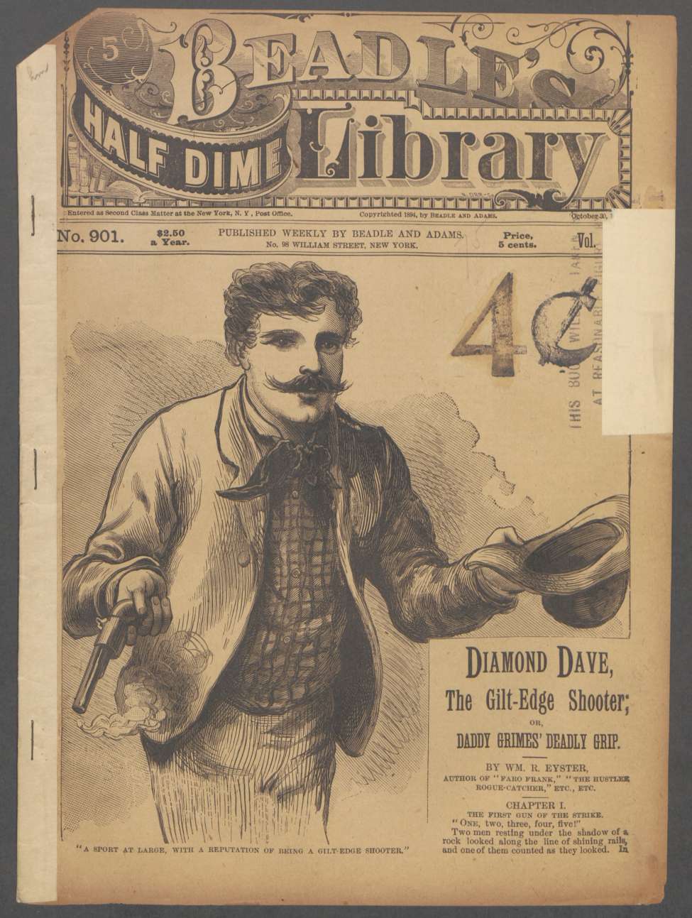 Book Cover For Beadle's Half Dime Library 901 - Diamond Dave, the Gilt-Edge Shooter