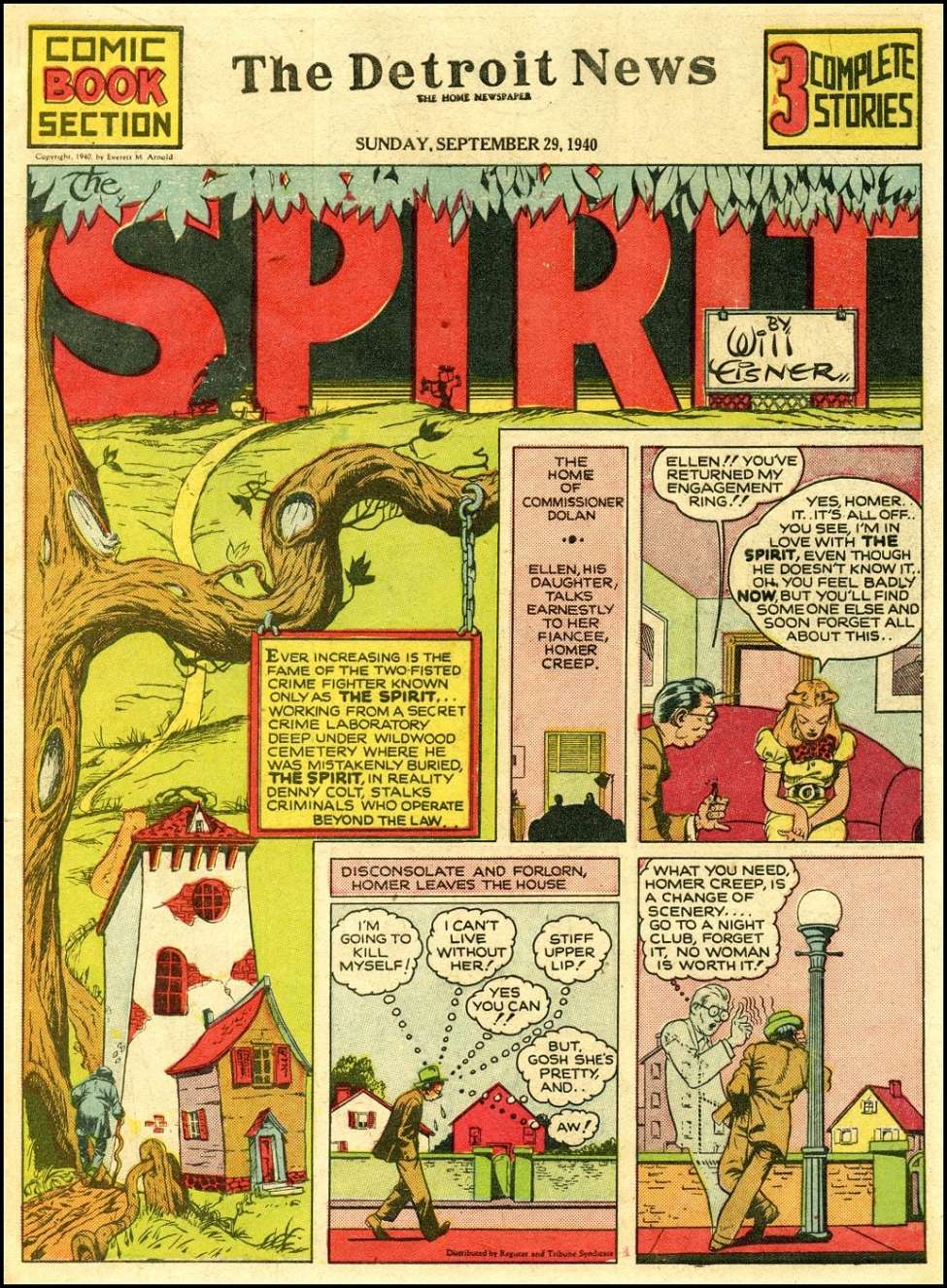 Comic Book Cover For The Spirit (1940-09-29) - Detroit News