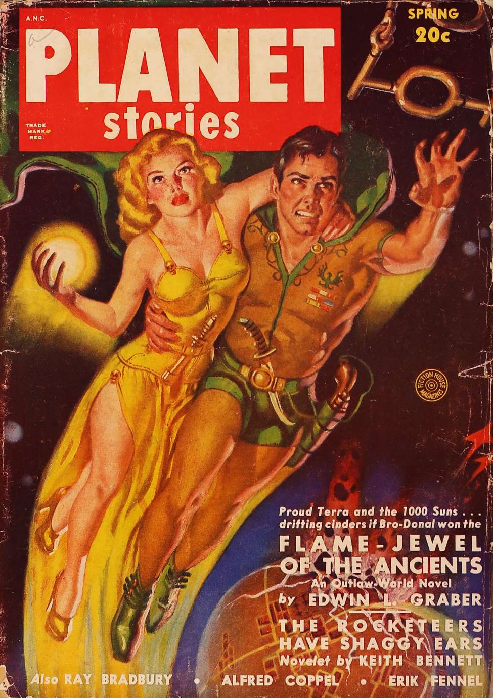 Comic Book Cover For Planet Stories v4 6 - Flame-Jewel of the Ancients - Edwin L. Graber