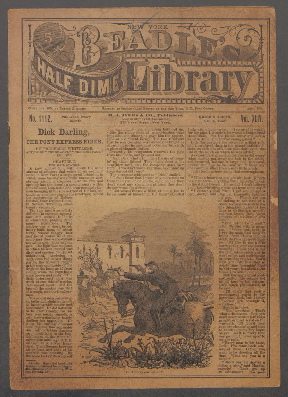 Book Cover For Beadle's Half Dime Library 1112 - Dick Darling, the Pony Express Rider