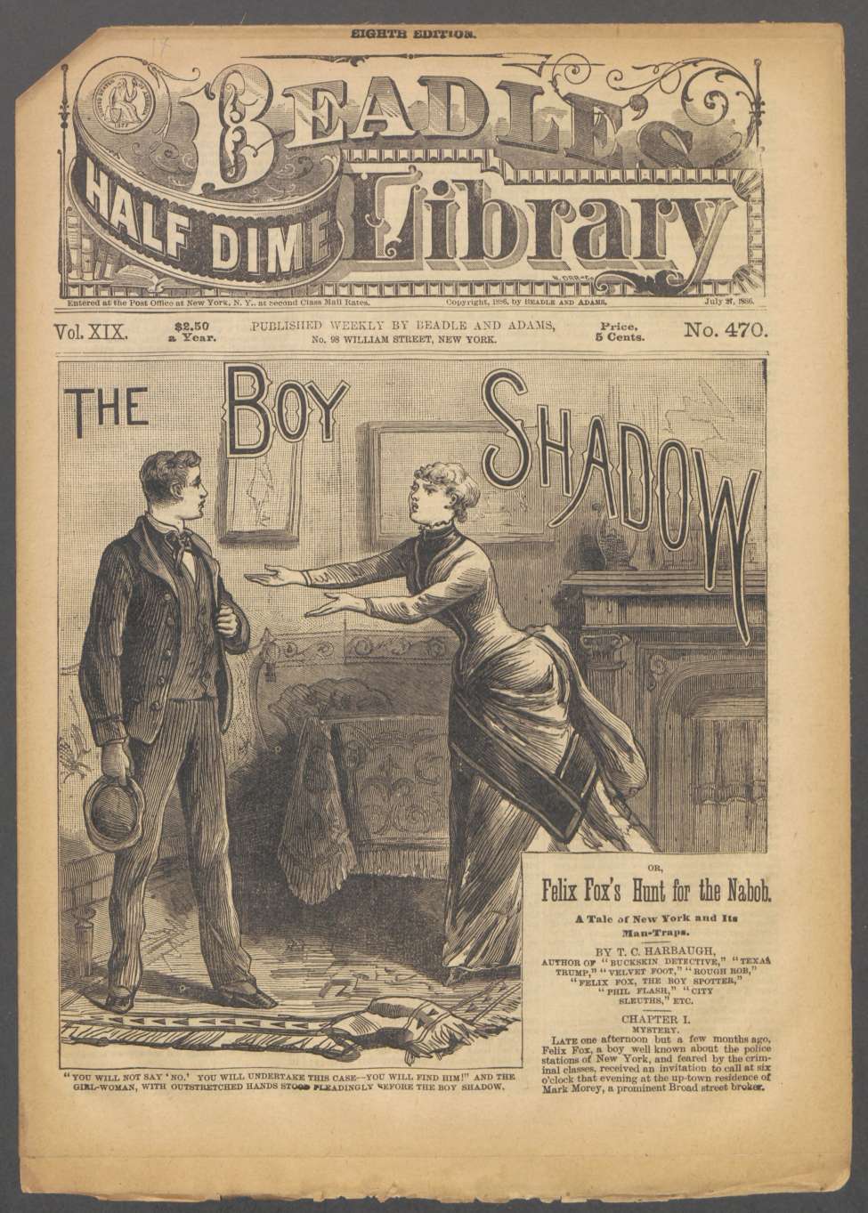 Book Cover For Beadle's Half Dime Library 470 - The Boy Shadow