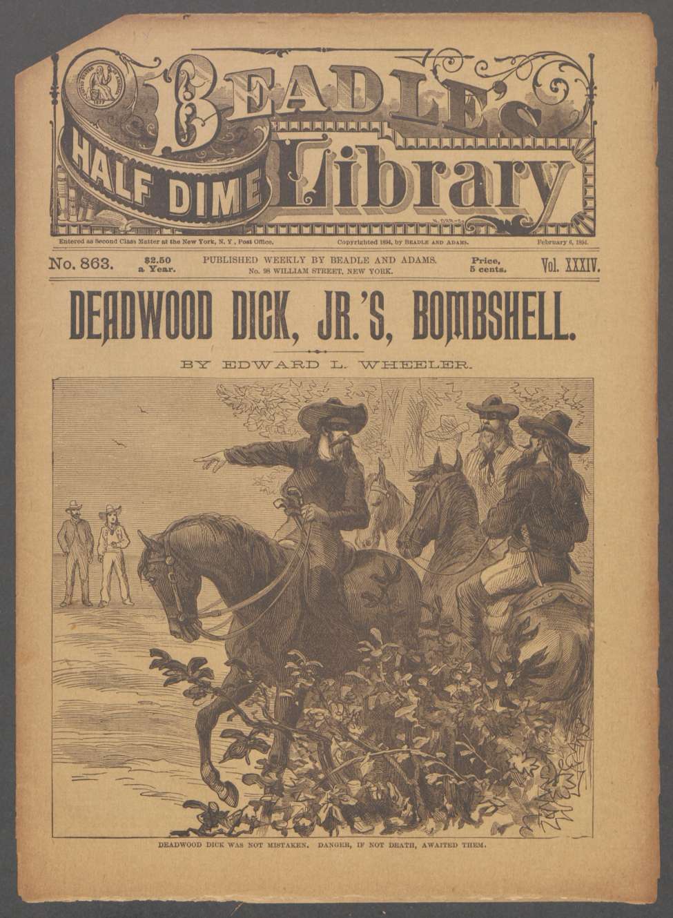 Book Cover For Beadle's Half Dime Library 863 - Deadwood Dick Jr's Bombshell
