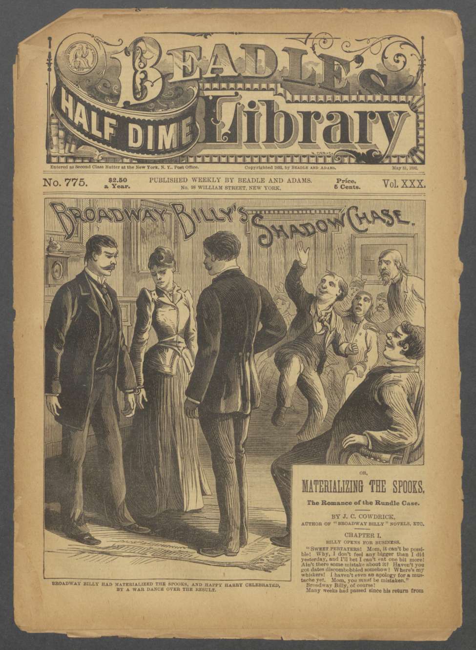 Book Cover For Beadle's Half Dime Library 775 - Broadway Billy's Shadow Chase