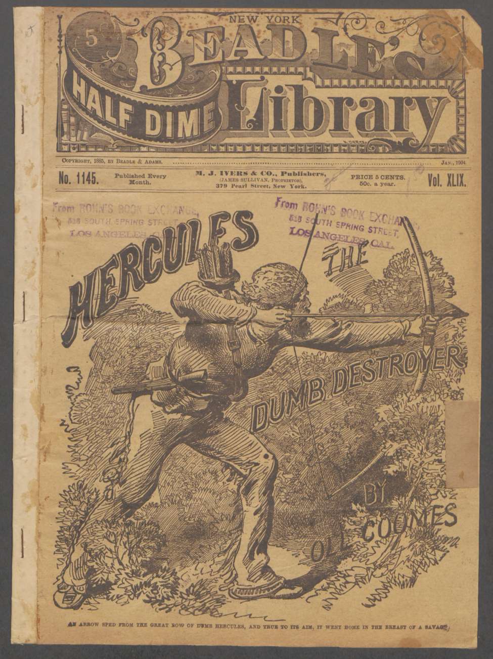 Book Cover For Beadle's Half Dime Library 1145 - Hercules, the Dumb Destroyer