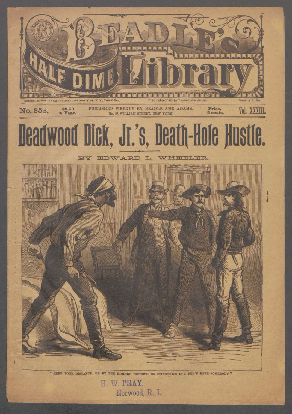 Book Cover For Beadle's Half Dime Library 858 - Deadwood Dick's Death-Hole Hustle
