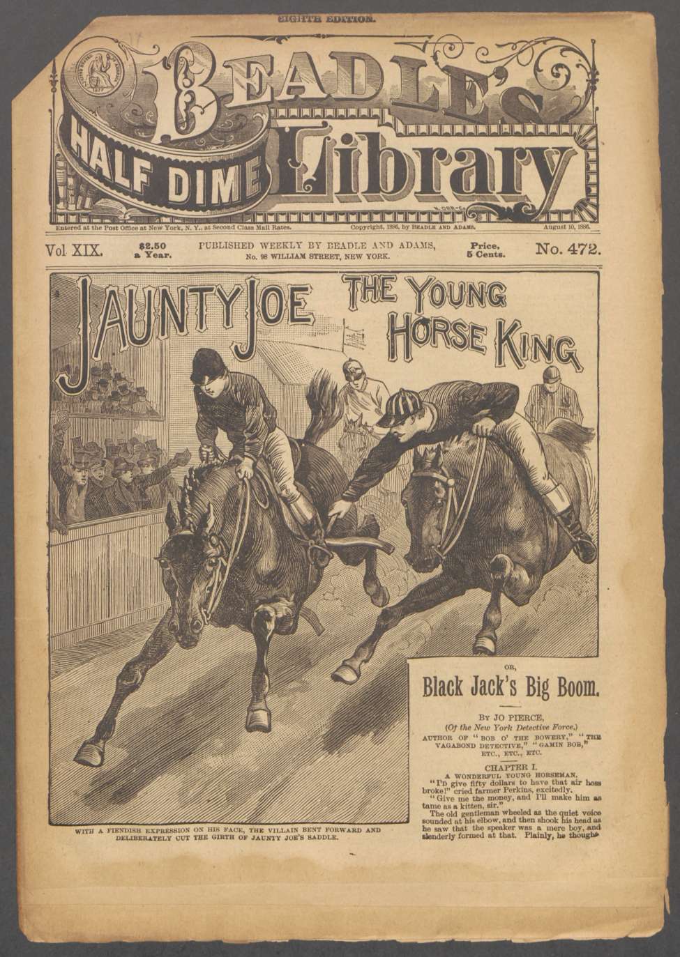 Book Cover For Beadle's Half Dime Library 472 - Jaunty Joe, the Young Horse King