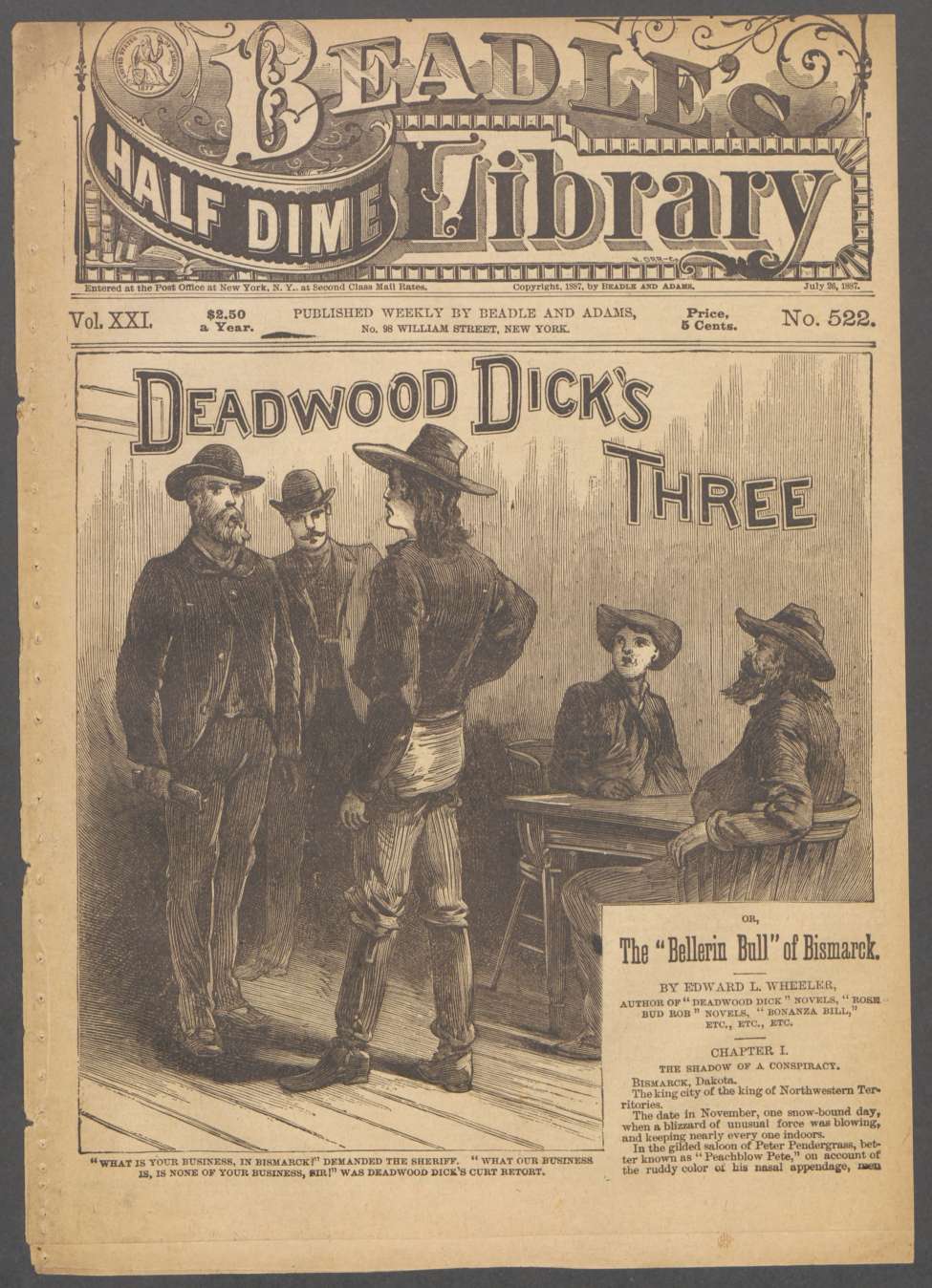 Book Cover For Beadle's Half Dime Library 522 - Deadwood Dick's Three