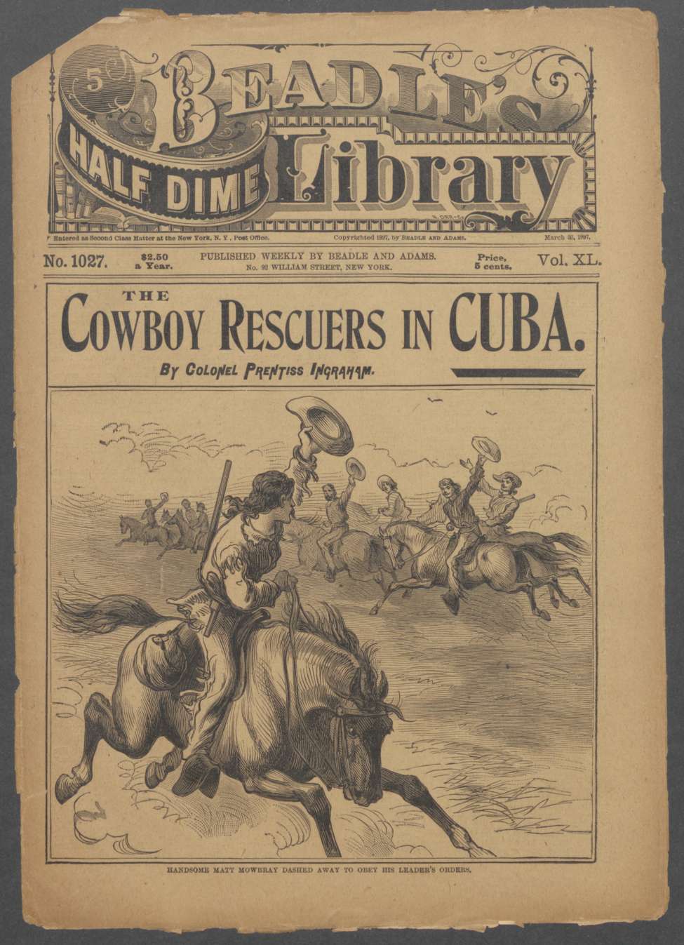 Book Cover For Beadle's Half Dime Library 1027 - The Cowboy Rescuers in Cuba