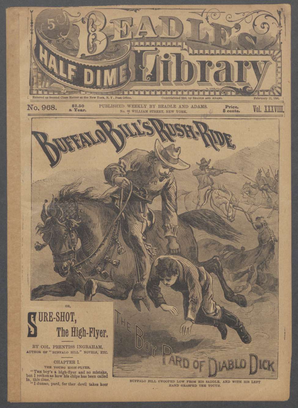 Book Cover For Beadle's Half Dime Library 968 - Buffalo Bill's Rush-Ride